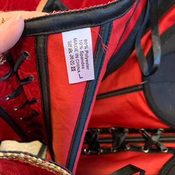 Sexy Costume Burlesque Corset Vampire Red Pirate, Velvet Velour Bustier  SZ L - Picture 10 of 14